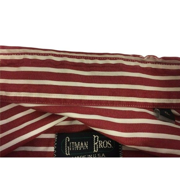 GITMAN BROS Mens Casual Oxford Button Shirt XL L/S Red White Vertical Stripes - Picture 4 of 11